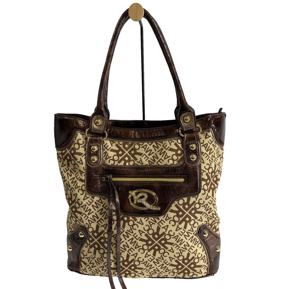 RocaWear Vintage Y2K Brown/ Beige  Canvas / Leather Shoulder Purse Tote Handbag